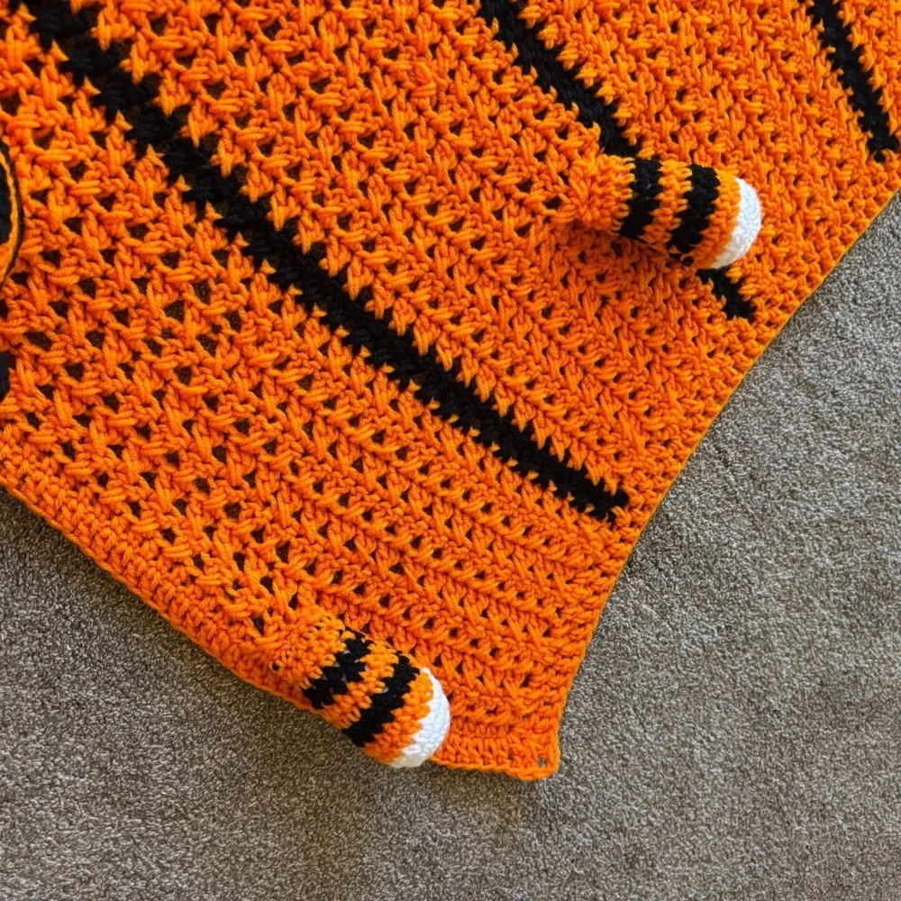 Handmade Crocheted Tiger Baby Blanket Kids Afghan Throw Orange Costume Plush